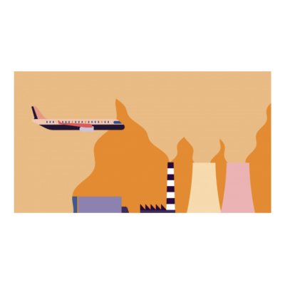 Visuel d'un avion passant au dessus d'usines