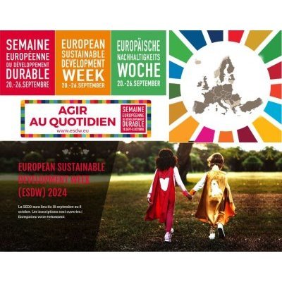 Semaine européenne du développement durable 20-26 septembre Agir au quotidien European sustainable development week 2024 La SEDD aura lieu du 18 septembre au 8 octobre les inscriptions sont ouvertes ! Enregistrez votre évènement