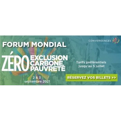 Affiche mentionnant l'objectif de l'association, zéro exclusion, zéro carbone et zéro pauvreté