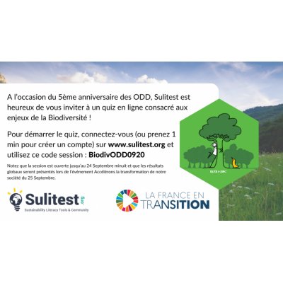 Sulitest propose un teste à l'occasion du 5ème anniversaire des ODD sur www.sulitest.org avec le code session BiodivODD920