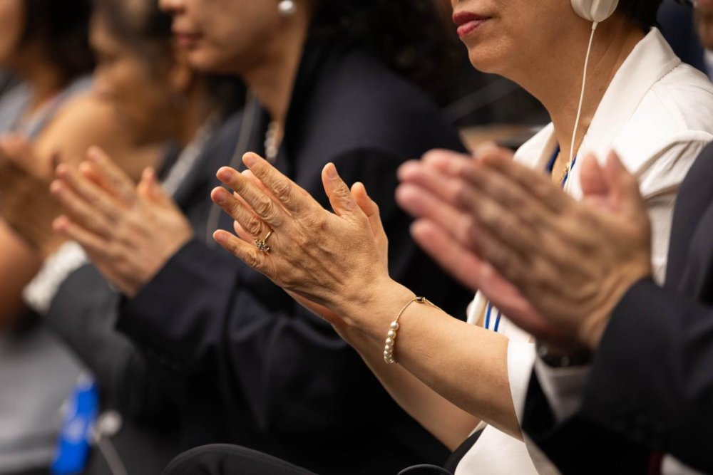 Delegates applaud the adoption of the Ministerial Declaration