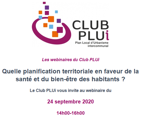 Club PLUi Webinaire du 24 septembre 2020 de 14h à 16h