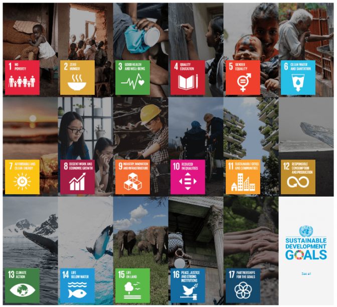 The 17 Sustainable Development Goals (SDGs) on the ONU'swebsite