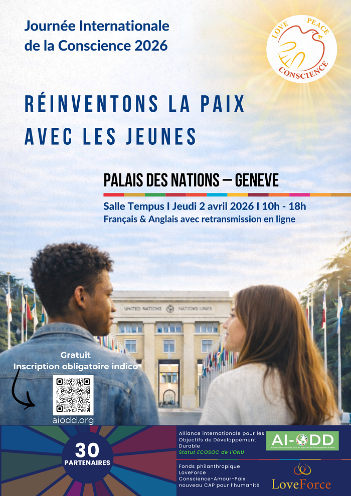 Journée internationale de la conscience 2026 : Réinventer la paix avec les jeunes, organisée par Initiatives of Change International en co-organisation avec l'Alliance Internationale pour les Objectifs de Développement Durable (AI-ODD)