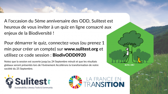 Sulitest propose un teste à l'occasion du 5ème anniversaire des ODD sur www.sulitest.org avec le code session BiodivODD920