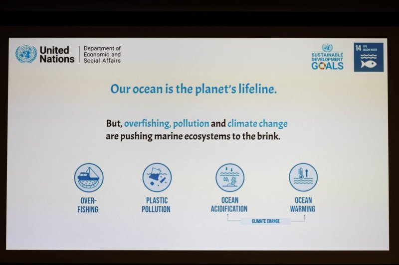 Pour lancer les discussions sur l'ODD 14, une diapositive souligne à quel point l'océan est vital pour la survie de l'humanité