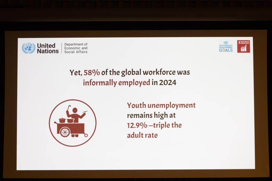 En 2024, 58 % de la main-d'œuvre mondiale exerçait un emploi informel. Le chômage des jeunes demeurait particulièrement élevé, atteignant 12,9 %, soit trois fois le taux observé chez les adultes.